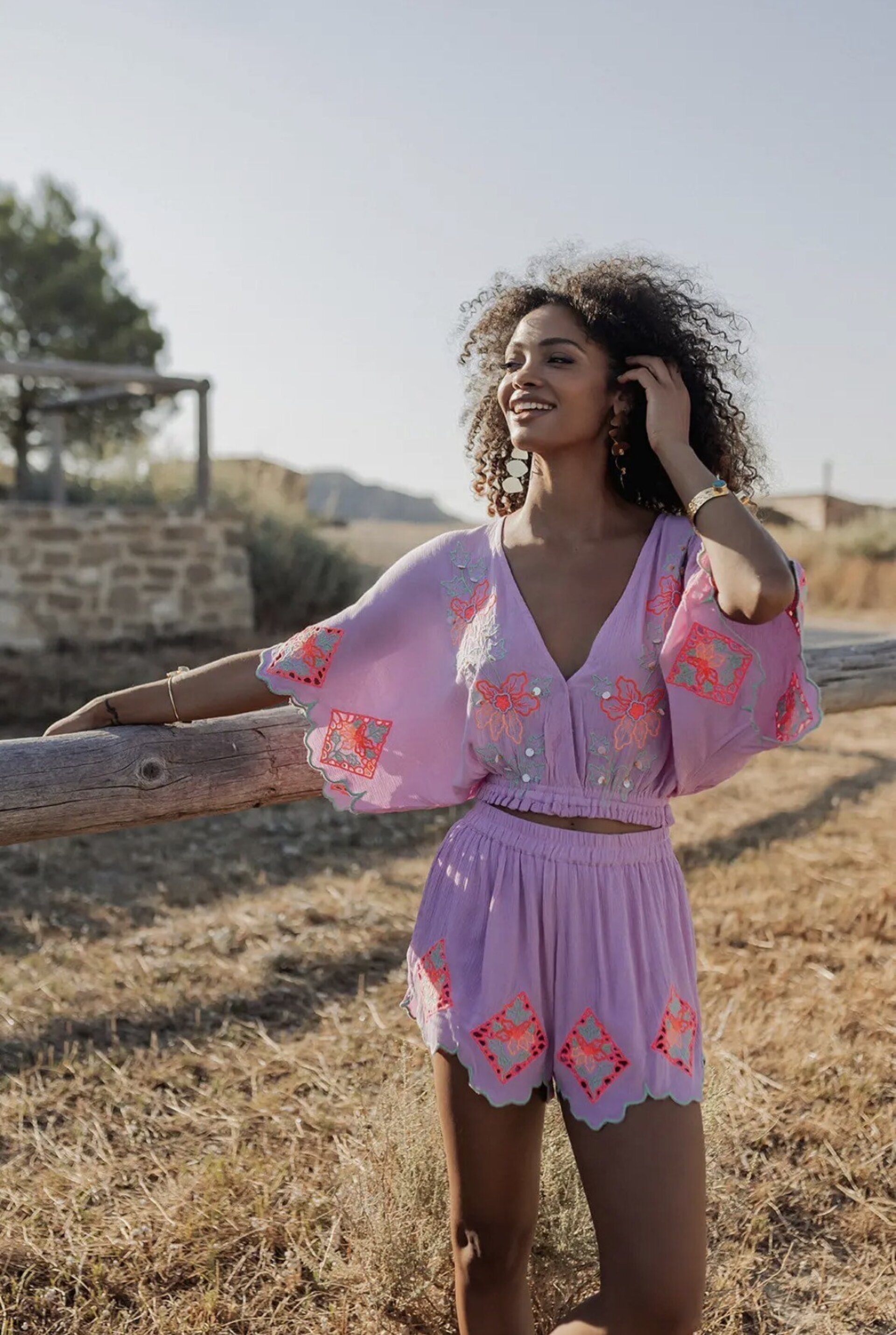 Conjunto Boho Bordado Rosa - 3