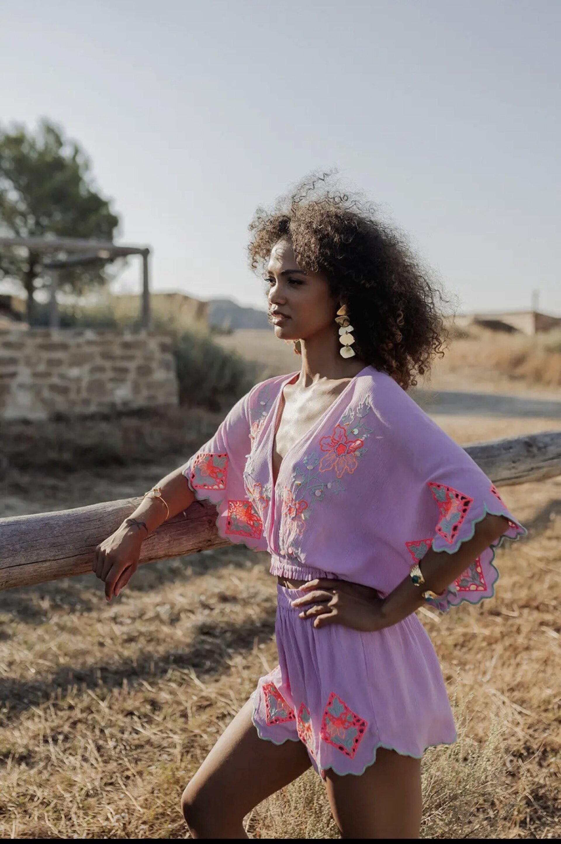 Conjunto Boho Bordado Rosa - 2